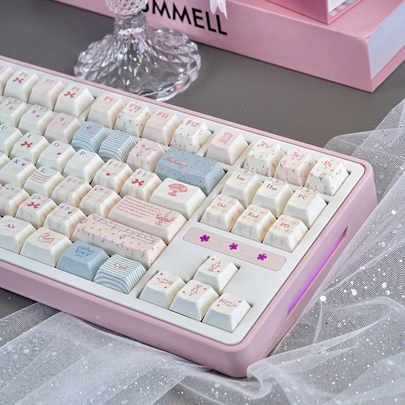 

Клавиатура в стиле рококо, Cherry Pbt, белая, милая, Kawaii, 129 клавиш, сублимационная, сделай сам, индивидуальная клавиатура Aula F75/F99
