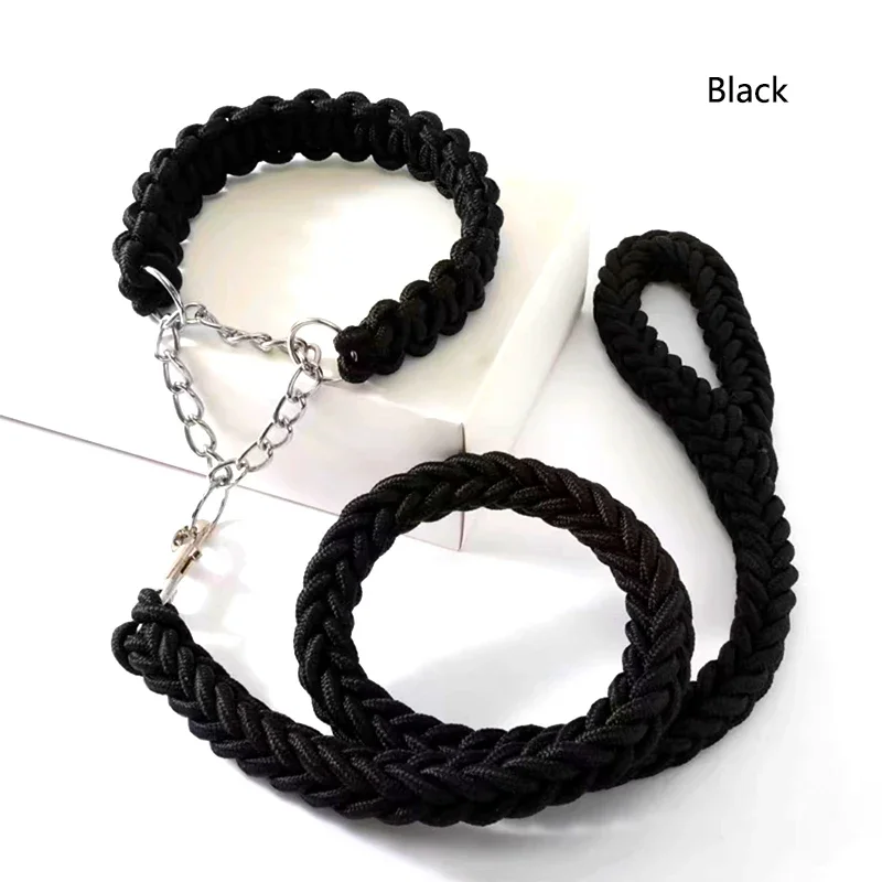 Correa de nailon grueso superfuerte para perro, collar ajustable de doble fila de lona verde militar para perros medianos y grandes, 130cm