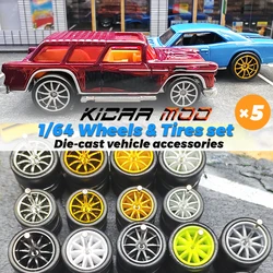 1/64 Front Small Rear Big Wheels with Detachable Slick Rubber Tires for Model Cars Refiting Parts for Hotwheels (5 Sets)