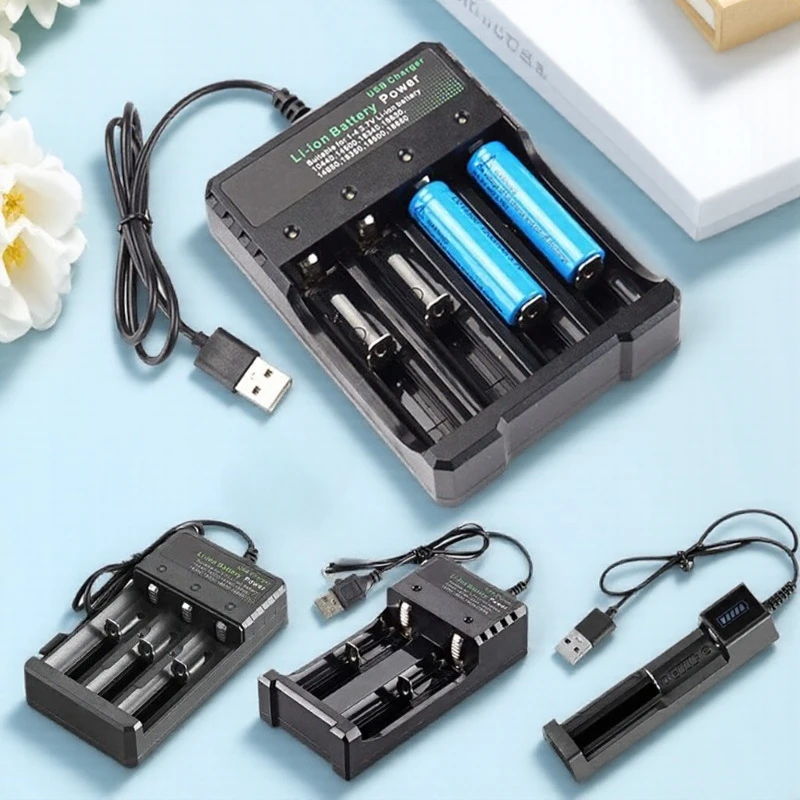 Universal 5V USB Li-ion Battery Charger 1/2/3/4 Slots for 10440 14500 16340 16650 18350 18500 18650 Batteries Safe Auto Cut-off