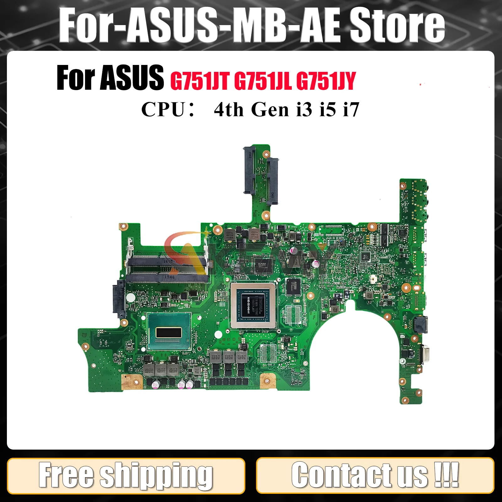 

G751JL Laptop Motherboard For ASUS ROG G751JL G751JY G751JT G751J Notebook Mainboard With i3 i5 i7 CPU 100% tests OK fast ship