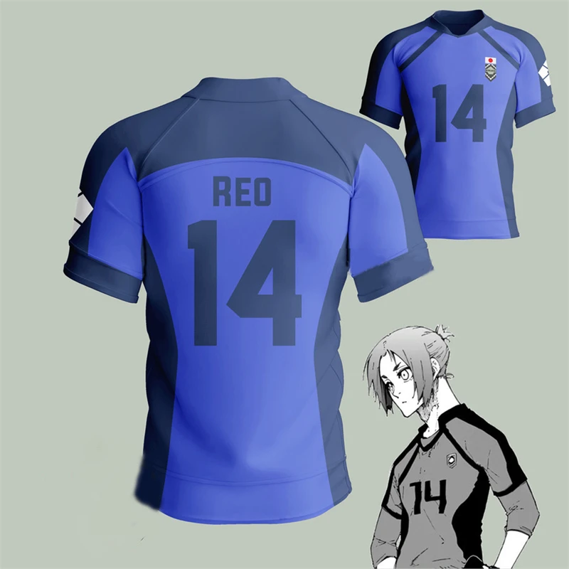 Anime Japan Blue Lock Isagi Yoichi Football Jersey T-shirt Cosplay Hyoma Chigiri Meguru Bachira Tee Custom Name Number Clothes image 2