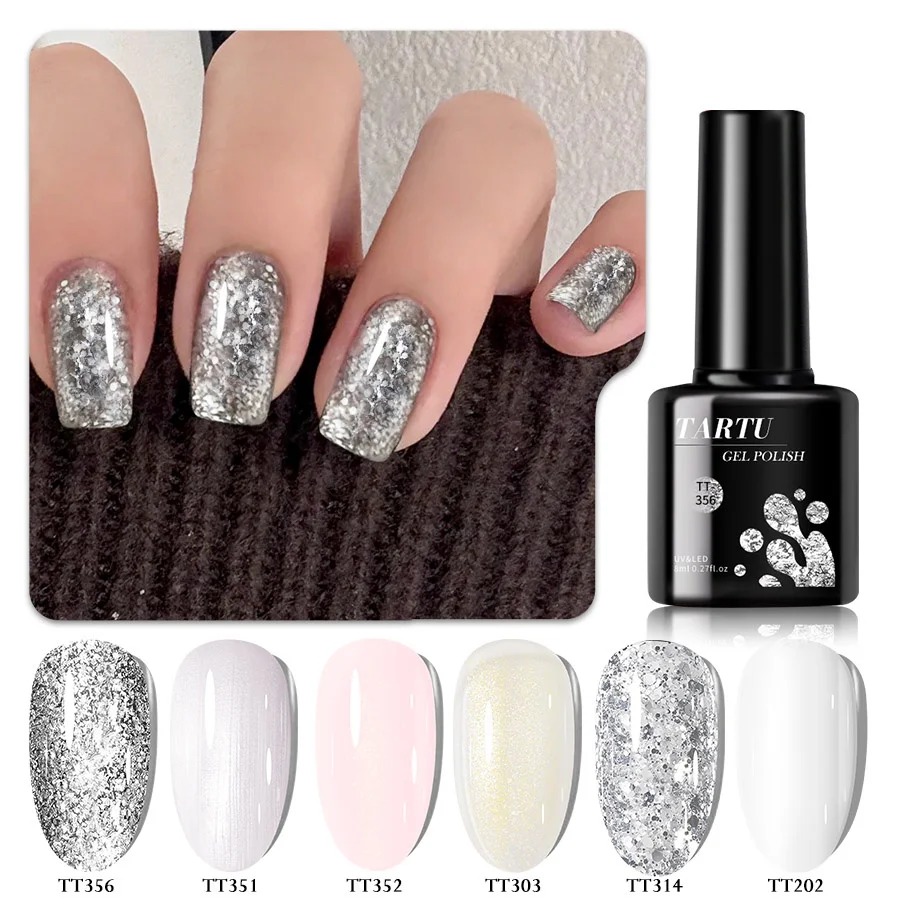 

Набор 6-цветных гелевых лаков для ногтей с желейными блестками, включая полупостоянный цвет хаки, фиолетового, белого, красного, коричневого, синего, черного и зеленого цвета.