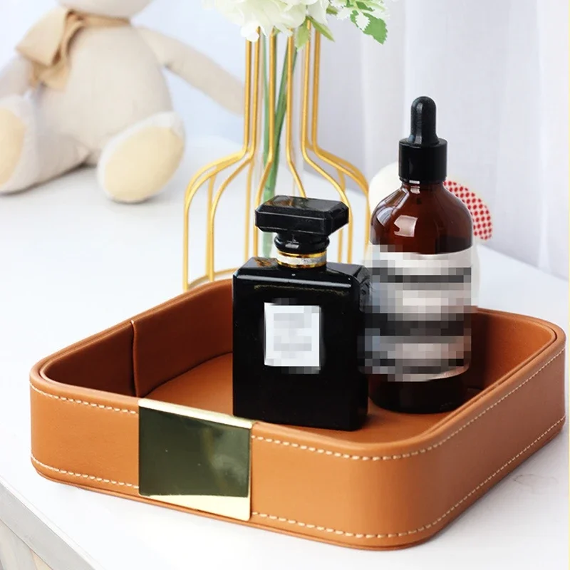 Leather Jewelry Tray Desktop Storage Luxury Perfume Tray Organizer Entryway Decorative For  Watch Cosmetics Keys Phone Wallet