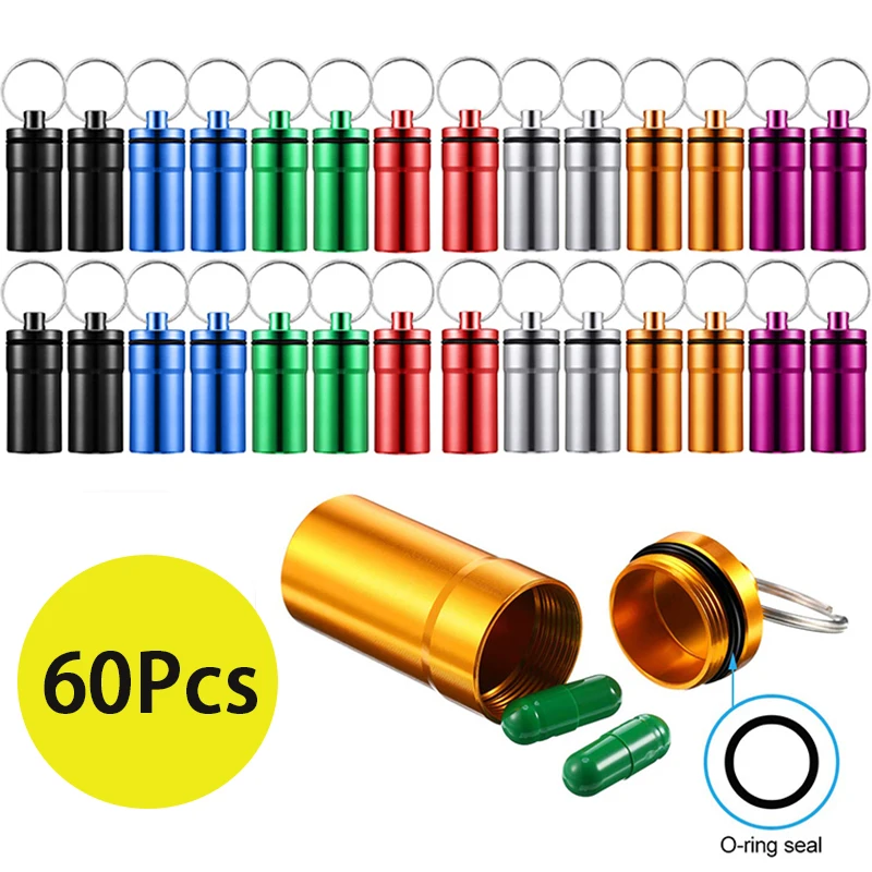 

60Pcs Portable Metal Aluminum Toothpick Holders Keychain Pocket Outdoor Travel Small Q-Tips Pill Containers
