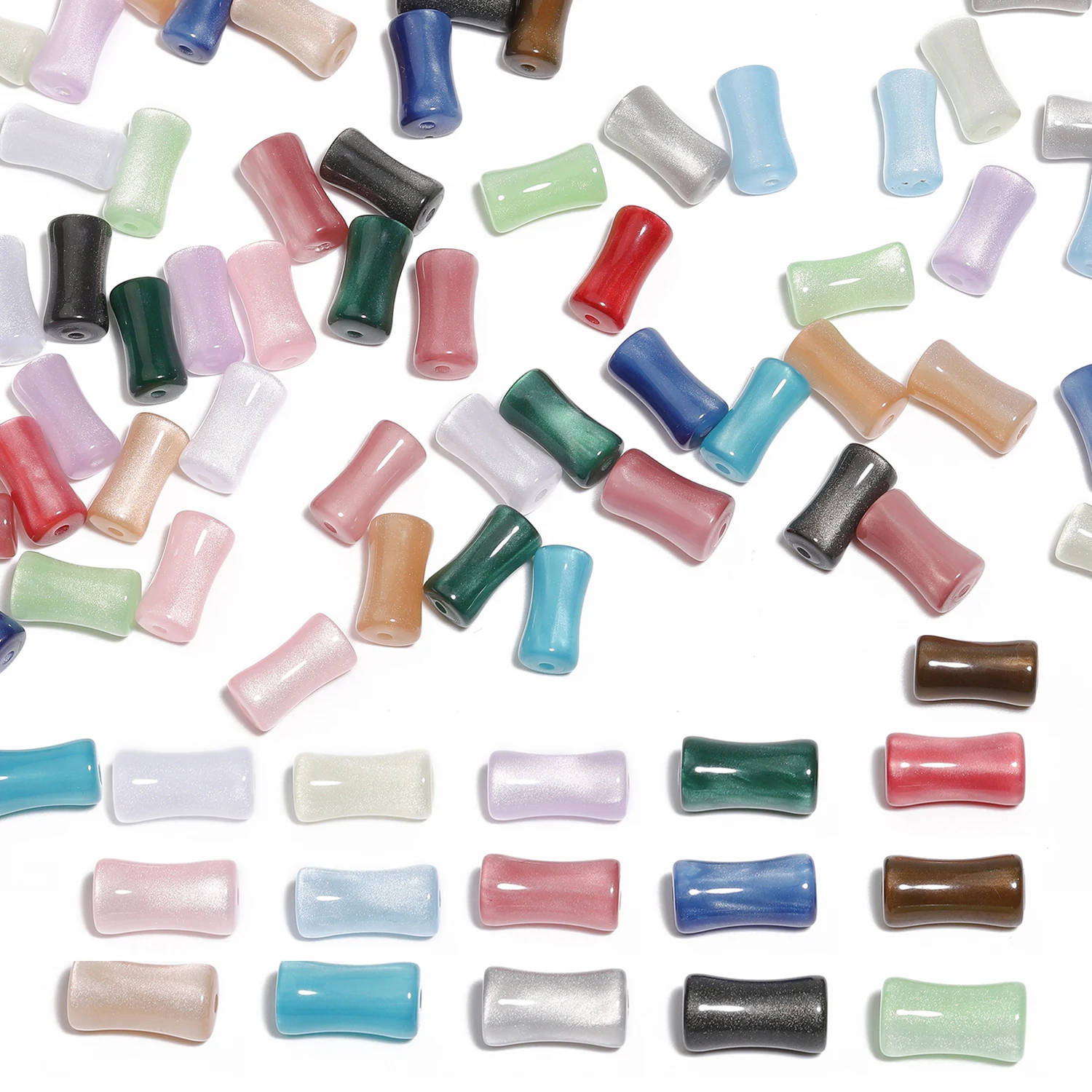 20pcs Multicolor Bamboo Joint Resin Beads 13x6.5mm Cylindrical Round Tube Spacer Acrylic Beads for Jewelry Making Bracelets DIY