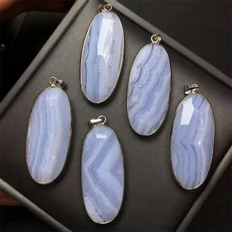 S925 Natural Blue Lace Agate Pendant Crystals Women Jewelry Healing Home Decoration Accessories 1pcs