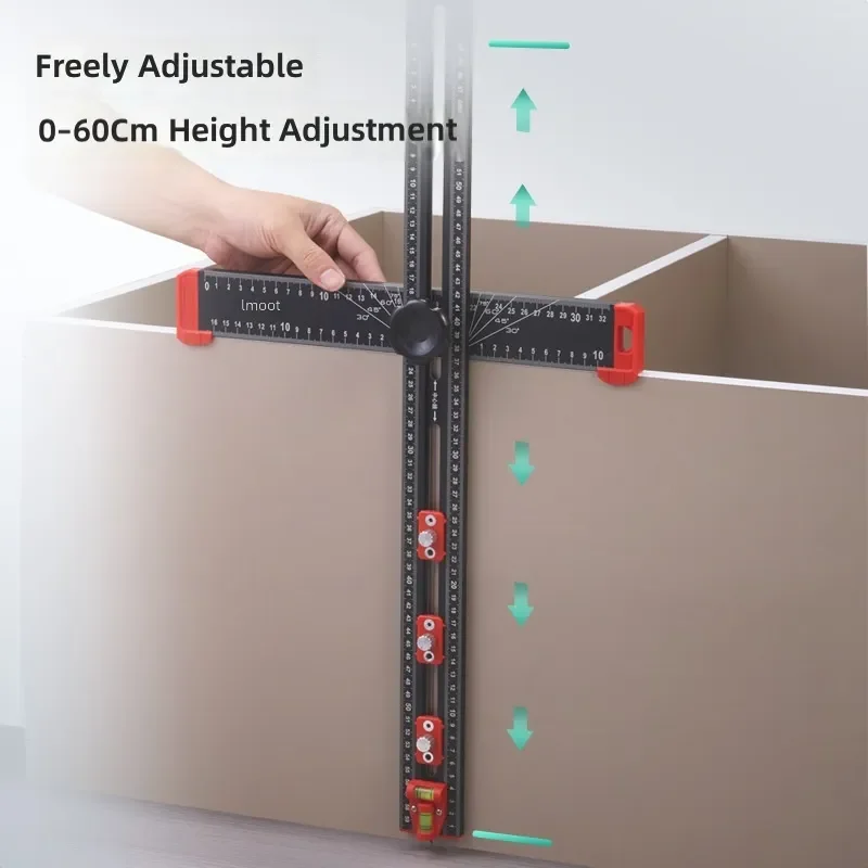 Woodworking Multi-function Two-in-one Punching Positioning Ruler Scale Measurement Angle T-ruler Slider Combination Tool