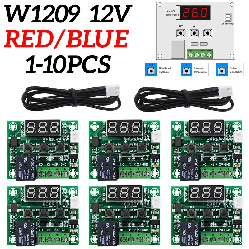 W1209 DC 12v Red/Blue Heat cool temp thermostat temperature control switch temperature controller