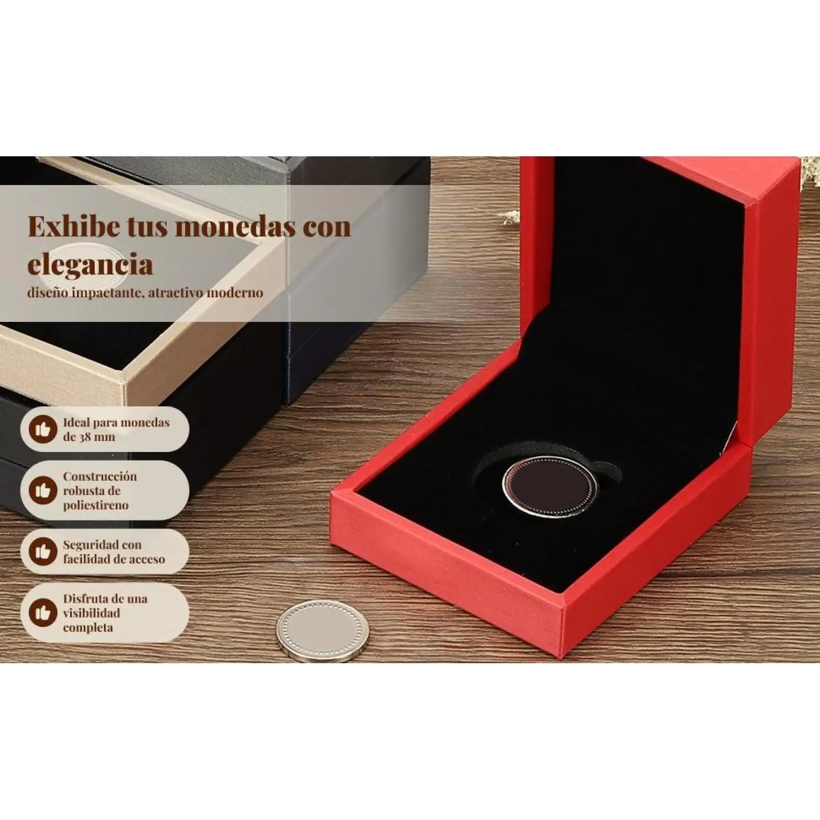Protective Coin Display 38mm Red Polystyrene Case for Collectible Commemorative Coin Show and Safe Storage