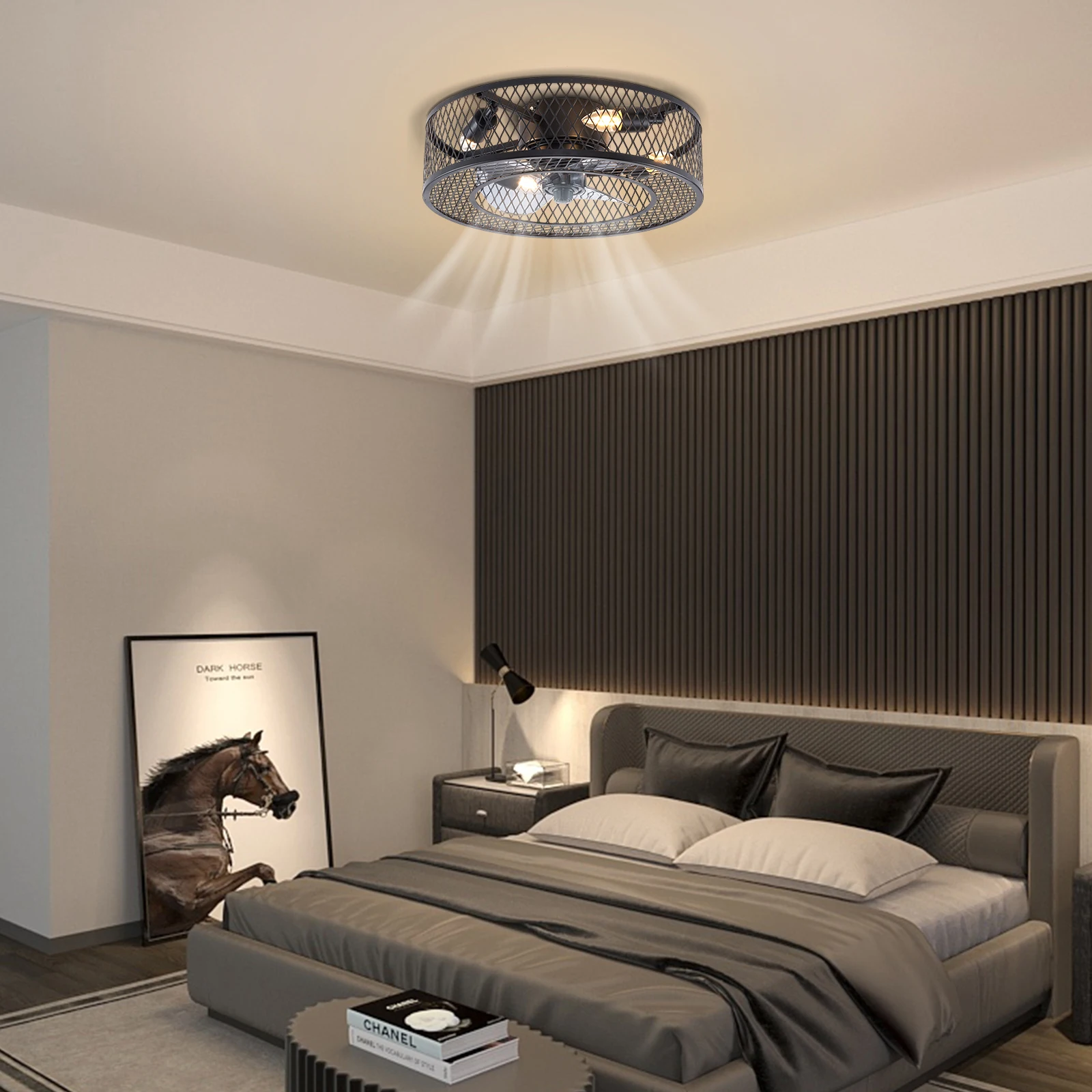 

Rustic Farmhouse Ceiling Fan Caged Light 18 Chandelier Lamp 3 Speed Remote Ceiling Fans with Light Efficient for Home Cooling