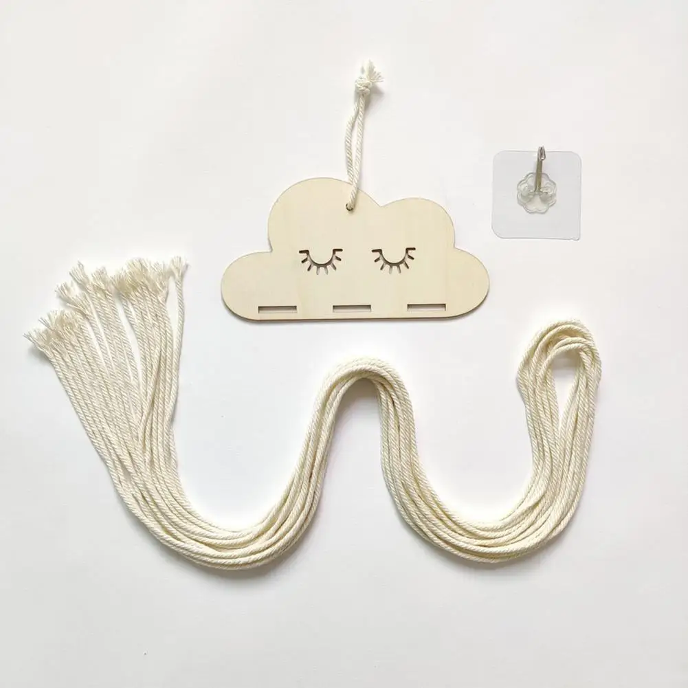 Braided Rope Pendant Desktop Clutter Organizer Wooden Cloud Hair Clip Organizer Set Princess Headband Storage Holder for Office