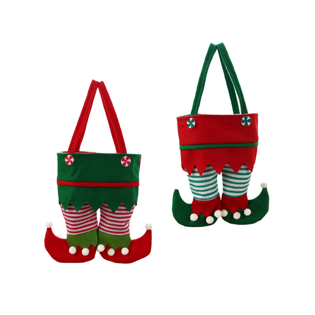 

2 Pcs Christmas Sock Shaped Bags Storage Tote Reusable Bag for Bottle Portable Travel Holiday Packaging