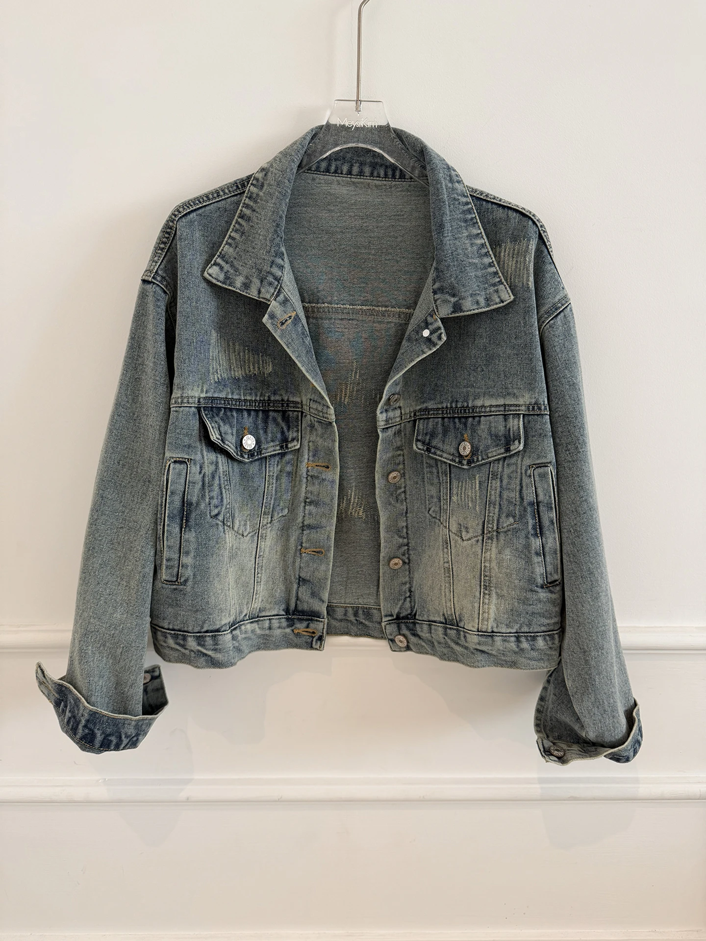 

Original Fashionable Women's Denim Jacket Early Spring Cotton Polyester Blend Short Casual Style Button Closure MEYSIKIM