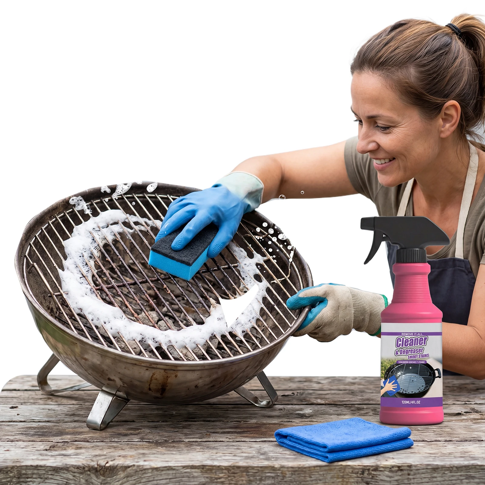 120ml Fast-Acting Grill Degreasing Spray with Sponge Barbecues Stovetops Grease Remover For Bbq Grates Pans Ovens Kitchen
