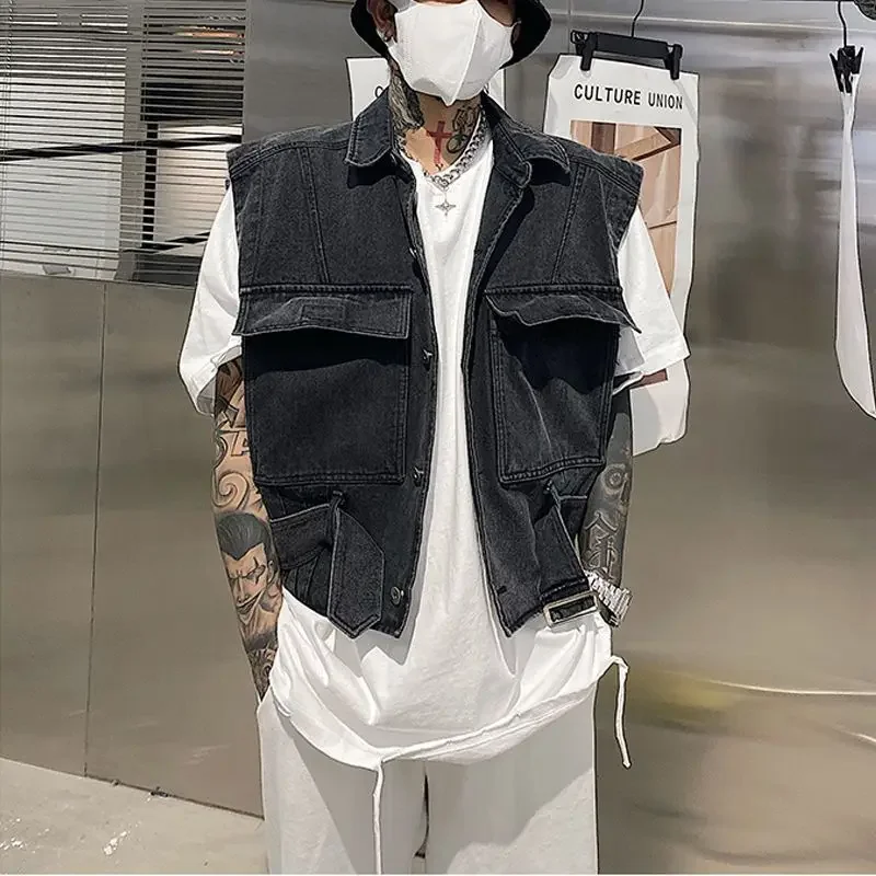 

Men's Vest Coat Denim Lapel Work Jacket Trendy New Style