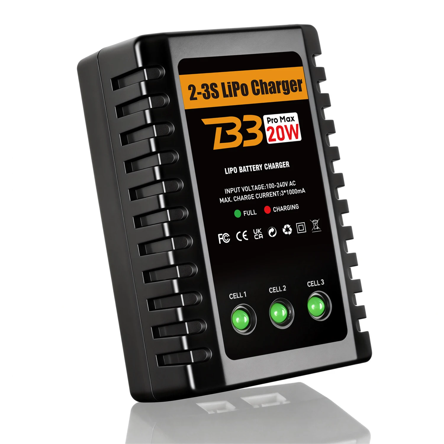 B3 20W Batterieladegerät für 2S-3S 7,4V-11,1V LiPo-Akku 110-220V AC LED-Display Tragbares LiPo-Balancer-Ladegerät für RC-Autos, RC-Boote & Airsoft-Waffen