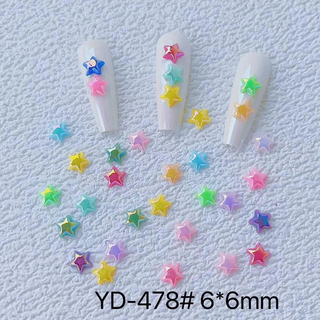 20pcs Star Rhinestones Gems Nail Accessories Resin Pentagonal Star AB Aurora Mixed Color Star Nail Art Decoration Supplies Parts