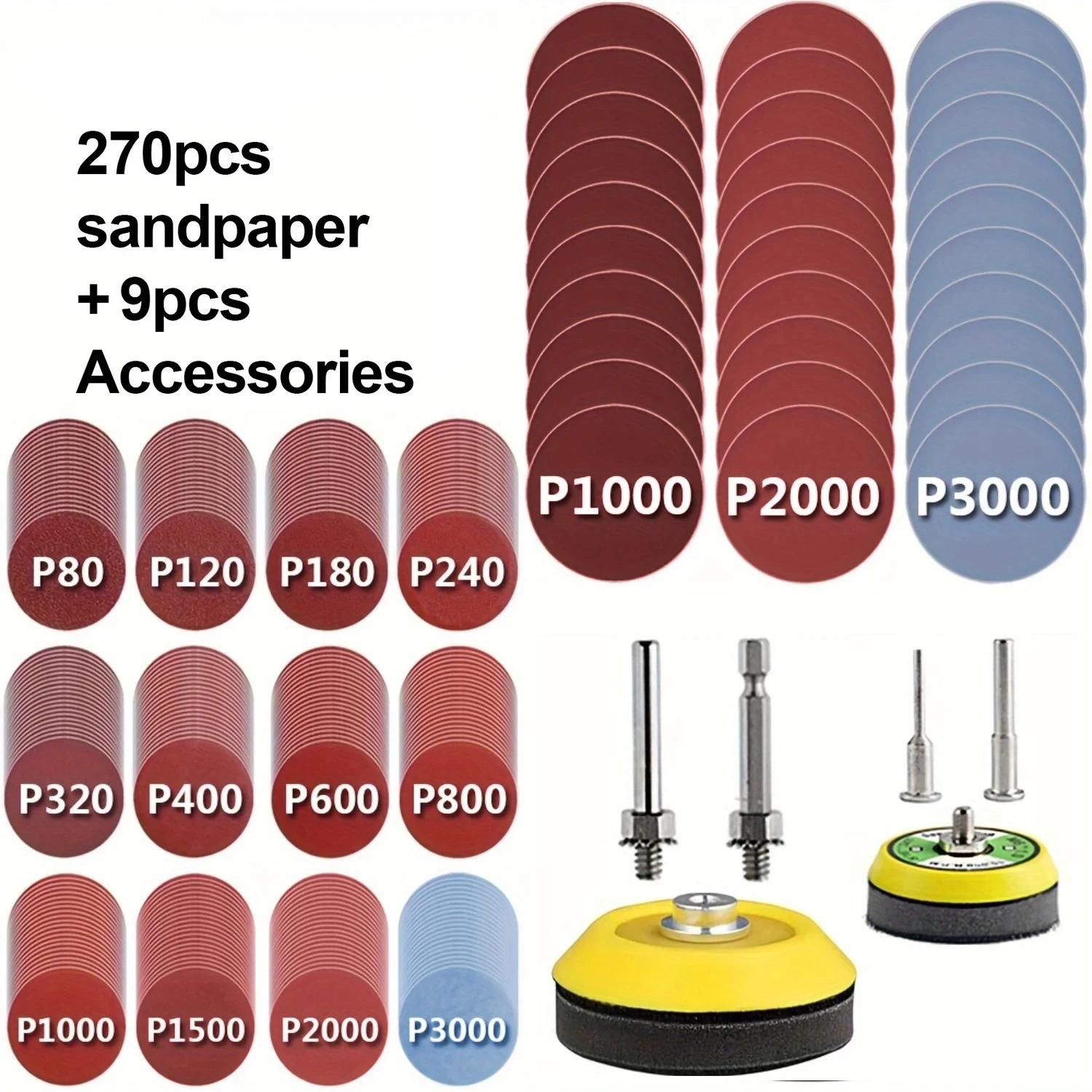 

For Dremel Tools 279pcs Sandpaper Set 2-3 inch 80-3000# Sanding Discs Abrasive Paper with 1/8" & 1/4"Abrasive Polishing Pad