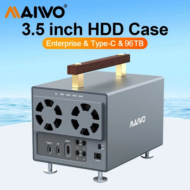 Stacja dokująca MAIWO na 4 dyski twardy, SATA do Type-C, 10 Gbps, zewnętrzna stacja dokująca dla dysków HDD/SSD 3,5 cala, obsługa dysków do 96 TB.