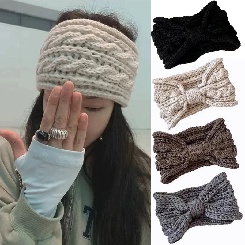 

Ретро тканая повязка на голову с крестом, вязаный теплый головной убор, леопардовый тюрбан с бантом, широкий модный зимний велосипедный вязаный крючком тюрбан, повязка для волос