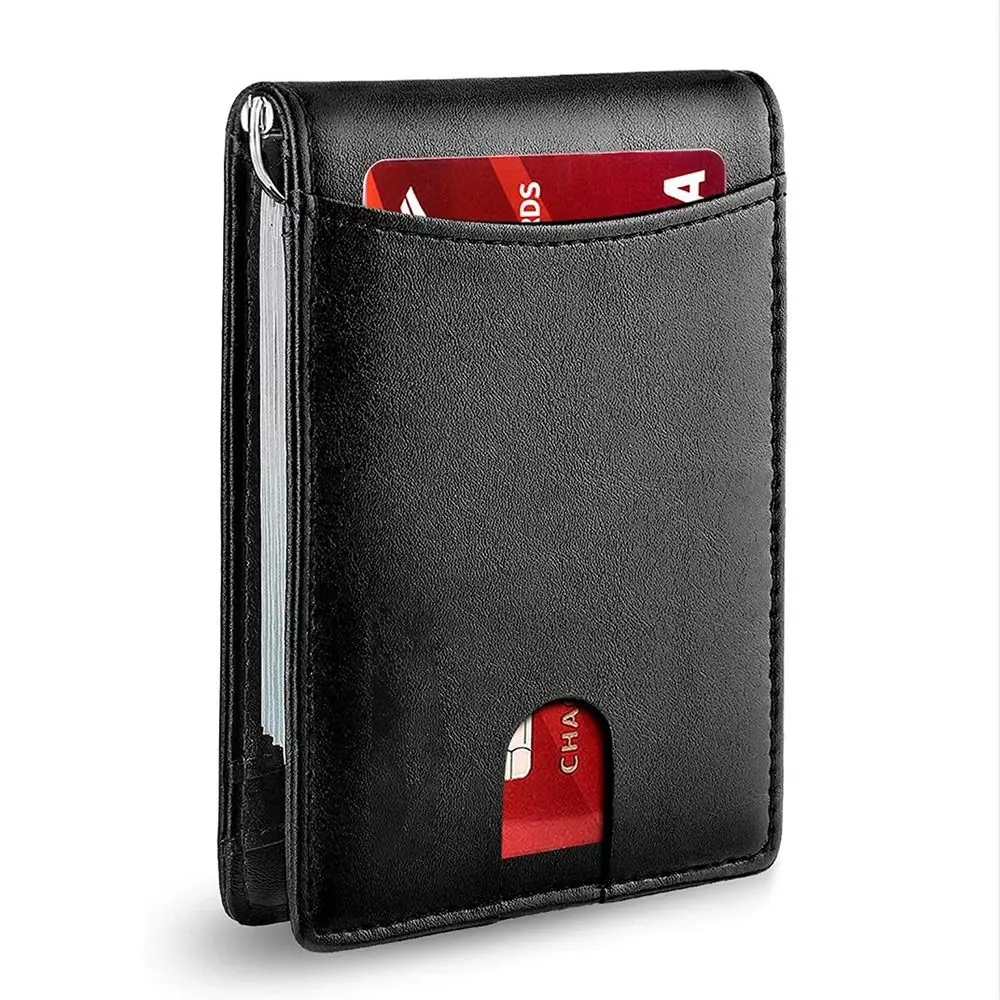 Dompet Kulit Pria Tipis Anti-RFID dengan Penjepit Uang, Tempat Kartu Kredit & ID, Saku Depan, Anti-scan, Dompet Kecil Tipis untuk Wanita & Pria