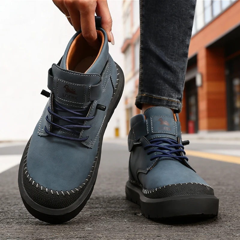 

Женские кожаные ботинки до щиколотки, повседневные, на шнуровке, с ручной прострочкой, на нескользящей резиновой подошве, для прогулок на улице и повседневной носки