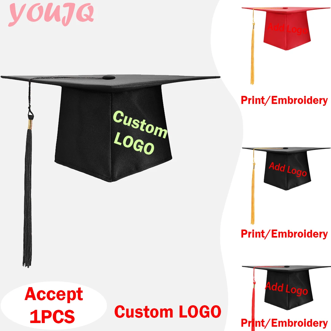 

Custom LOGO Adult Graduation Cap 18 Years Old Ceremony Bachelor Hat Doctoral President Eighteen Student Party Decorations Cap
