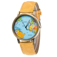 Retro Unisex World Map Faux Leather Strap Round Dial Ladies Quartz Watch Analog Leather Women Gift Women Watches