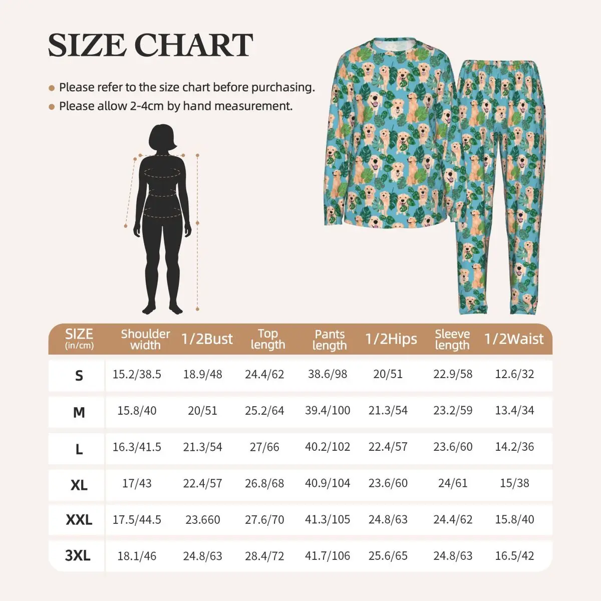 Golden Labrador Retriever Dog Tropical xdvsd Round Neck Long Sleeve Nightgowns for Sleepshirts Women Loose Pajama Set Long Pants