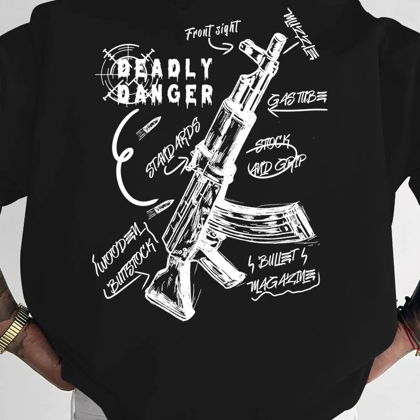 

Men'S Casual Graphic T-Shirt - AK Rifle Design with "BEADY DANGER" Print Summer Streetwear Comfortable and Soft Breathable Tee