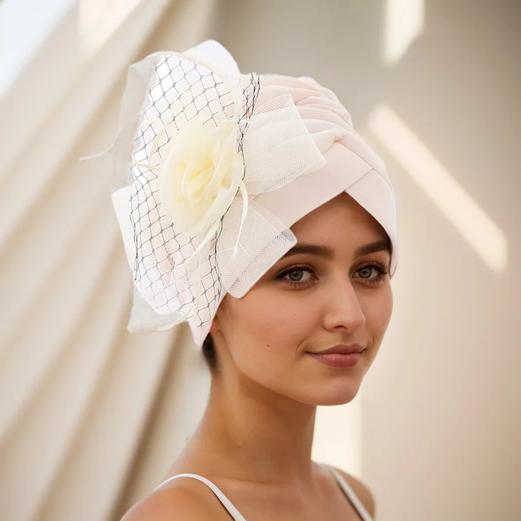 Turban à Plumes et Fleurs pour Femme Musulmane, Couvre-chef, ixde Mariage, Sauna, Chapeau, Accessoires pour Cheveux