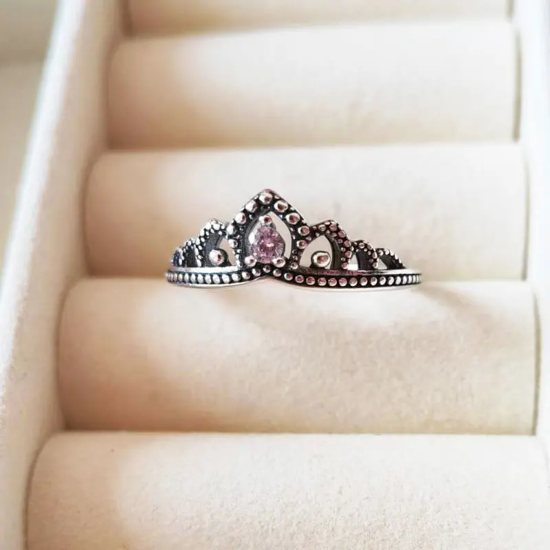 925 Sterling Silver Regal Beaded Tiara Ring Fashion Pandora Style Jewelry For Women