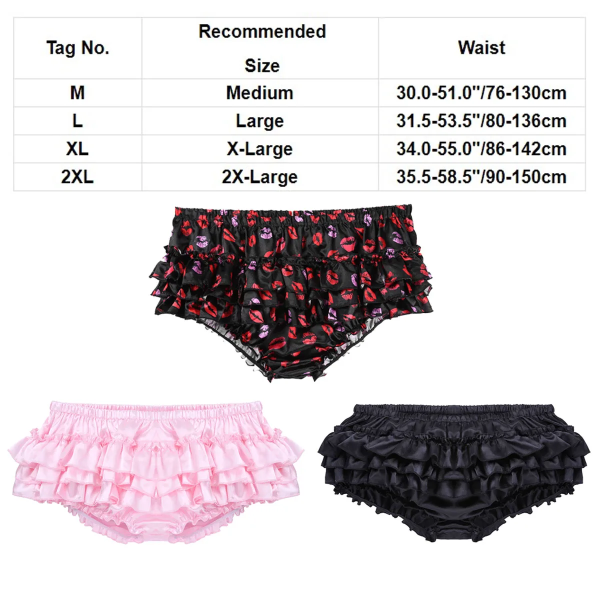 Soft Shiny Satin Ruffled Bloomers Crossdressing Men Lingerie Tiered Skirted Bikini Briefs Sissy Panties for Male Gay Underwear