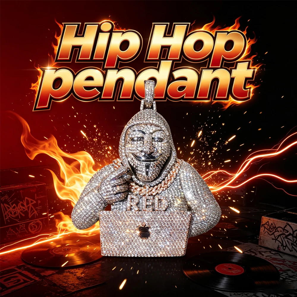 Iced Out Character Mask Pendant Micro Pave Cubic Zirconia 18K Gold Plated 3D Hip Hop Men Necklace Bling Rapper Computer Pendant Sparkling Street Club Charm Urban Rap Accessories Trendy Street Outfit Unisex Bling Fine Jewelry Gifts for Men Boy Friends
