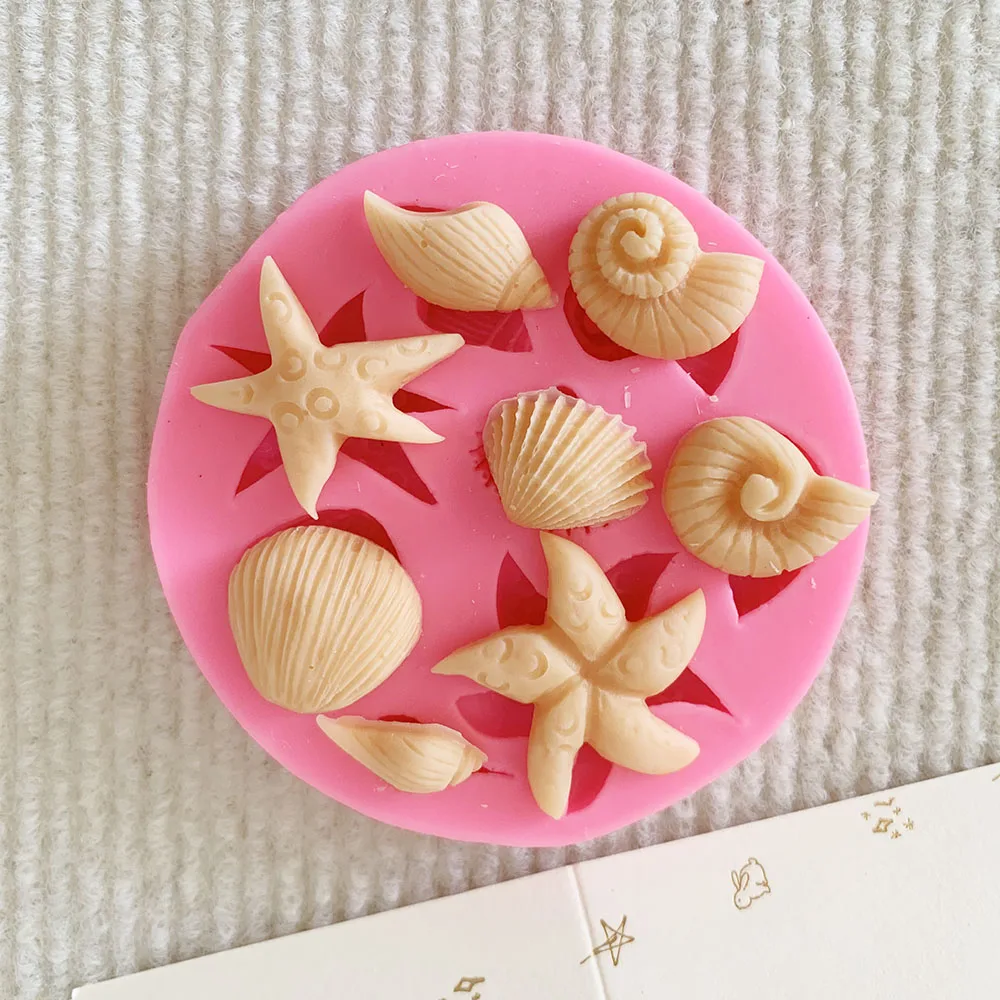 Sea shell conch Mermaid tail fondant silicone mold DIY cartoon baked cake decoration decorative clay drop glue grinding tool