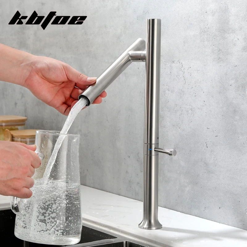 

Матовый никель, кухонный смеситель, вращение на 360°, одна ручка, монтируемый на палубе, поворотный излив, смеситель для раковины, горячая/холодная вода, нержавеющая сталь