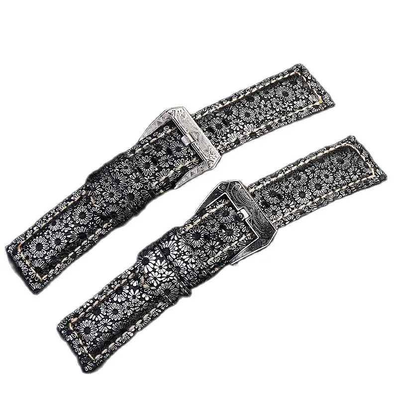 For Panerai PAM441 448 312 Bracelet high quality Cowhide Genuine Leather Strap retro flower grain Thick Watch band 22 24mm 26mm