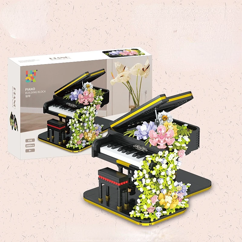 Micro Piano Violin Building Blocks Musical Instrument Flower Waterfall DIY Set Model Brick Toys Children\'s Holiday Gift For Kids