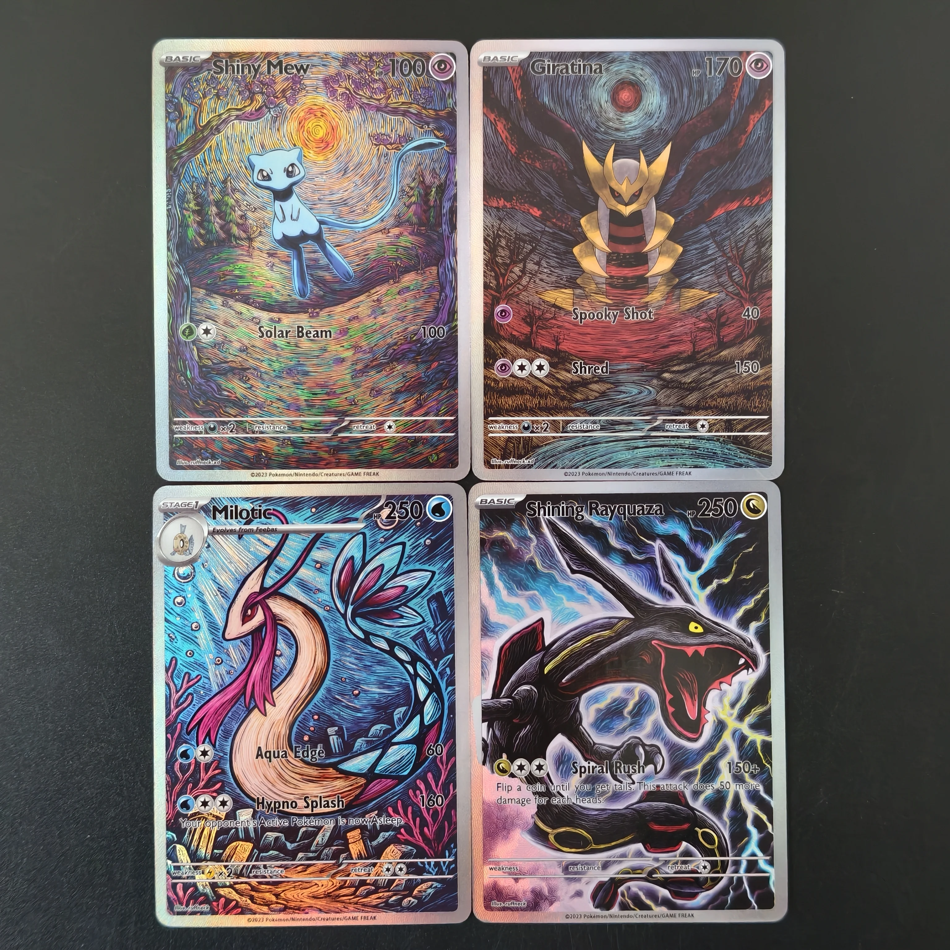 4 Stück ﻿   DIY PKM Karte TCG Shiny Mew Giratina Milotic Shining Rayquaza Perfekter Zustand Premium Anime-Karte