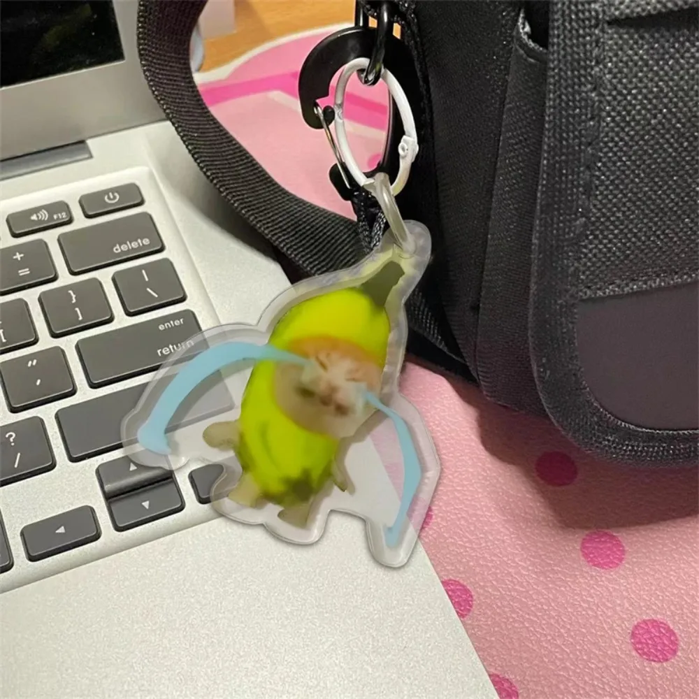 Saco decration kawaii feliz banana gato chaveiro acessórios dos desenhos animados corrente do telefone móvel portátil resina saco pingente chaveiro masculino