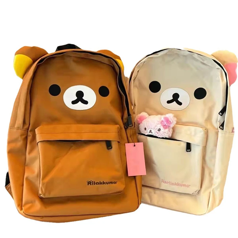 Plecak Rilakkuma z uroczym misiem, duża pojemność, stylowy plecak szkolny z motywami anime, nylonowa torba na ramię, tornister. — 2