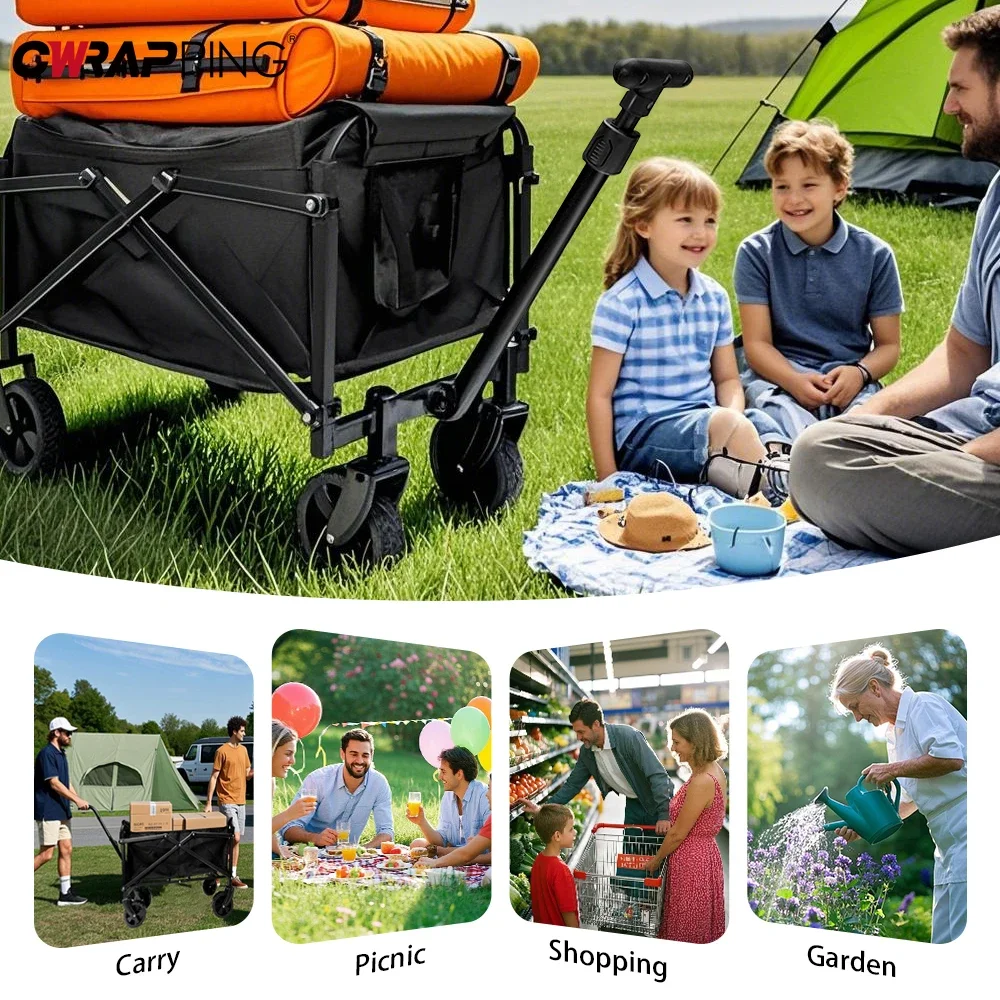 

Handcart Outdoor Garden Portable Folding Black Cart Collapsible Shopping for Cart Wagon Picnic Beach Trolley Camping Accessories