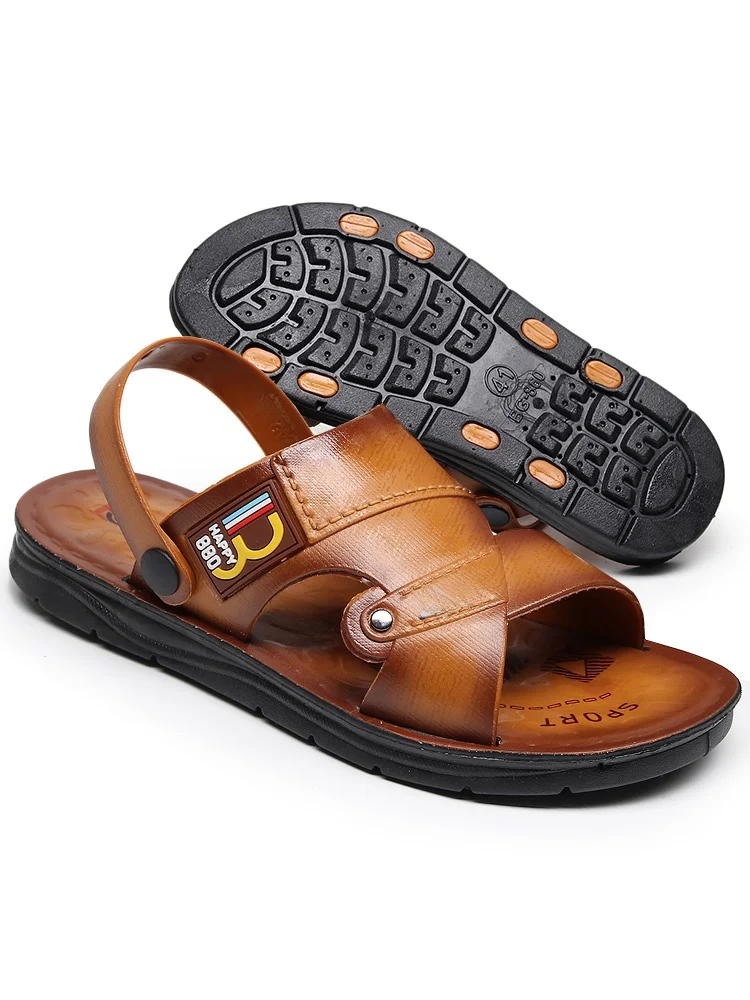 Summer Men's Sandals Outdoor Wear Thick Bottom Plastic Slippers Casual Two-Way Beach Shoes Korean Style Mid-Aged Anti-Slip Br...