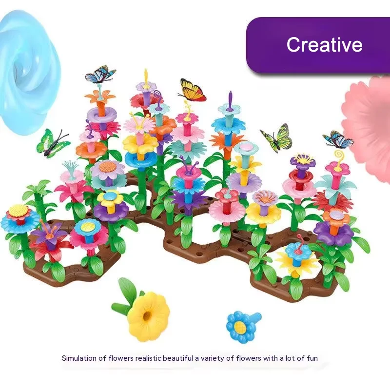 Flower Garden Building Toys Set Educational Activity Preschool Toddler Creativity Stacking Block Games For Children Gifts Idea