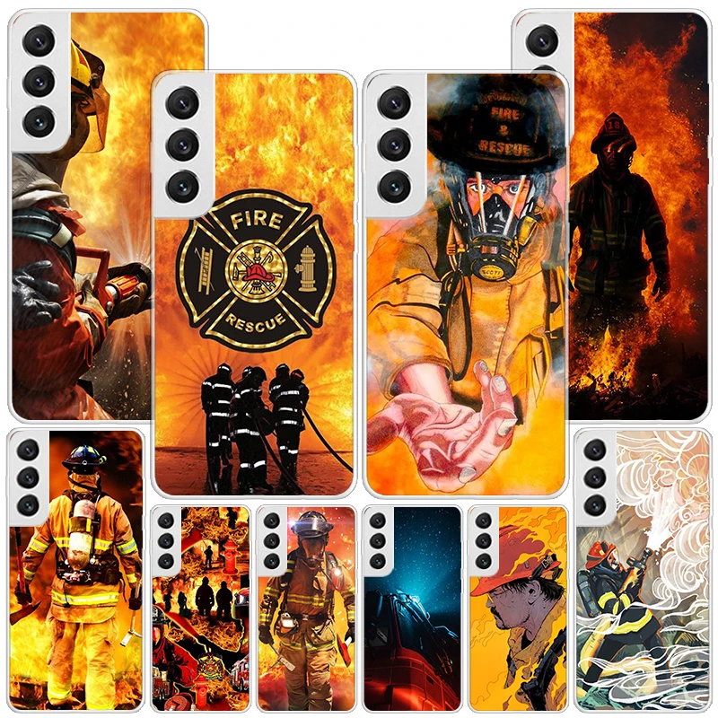 Firemen Hero Flame Phnoe Case for Samsung Galaxy S23 S24 Ultra S22 Plus S21 S20 FE S10E S10 S9 S8 + Unique Cover Coque