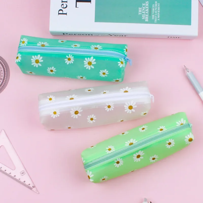 Daisy Large Capacity Pen Bag Simple Transparent Girl Pencil Bags Organizer Storage Student School Supplies Korean Stationery