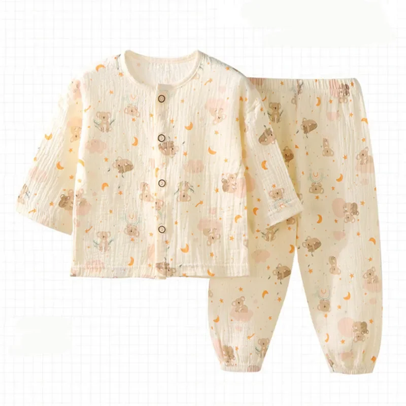 Muslin Cotton Short Sleeve Homewear Children Family Outfits Shirt Tops+Pants 2PC 1-10T Boys Girls Pajamas Baby Suits Clothes