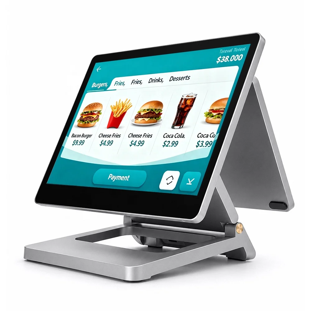Slim POS Aluminum Alloy WIN Double Screen Store Cash Register Point Of Sale Systems Touch Screen Pos Machine