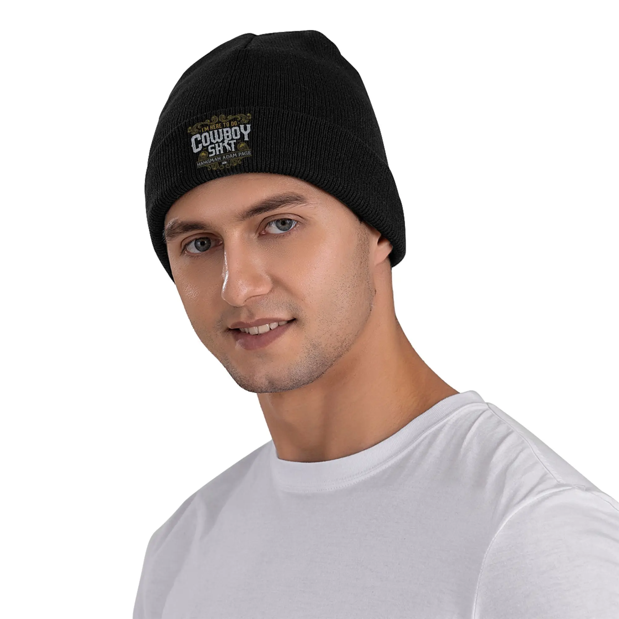 هانجمان آدم صفحة بونيه القبعات أنا هنا للقيام كاوبوي قبعات صغيرة الشتاء المطبوعة Skullies Beanies للجنسين الهبي قبعة لينة دافئة